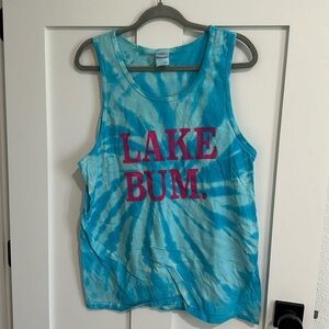 Port & Company Women's L Lake Bum Graphic Tank Top Blue Tie Dye Swirl Summer